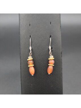 Two Tone Handmade Carnelian Stone Drop Dangle Earrings A7425